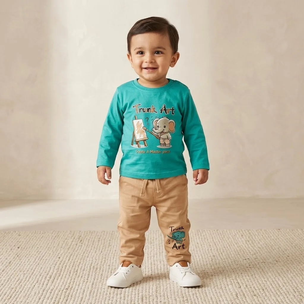 Boys Teal Elephant Shirt Pants Set Boys Teal Elephant Shirt Pants Set