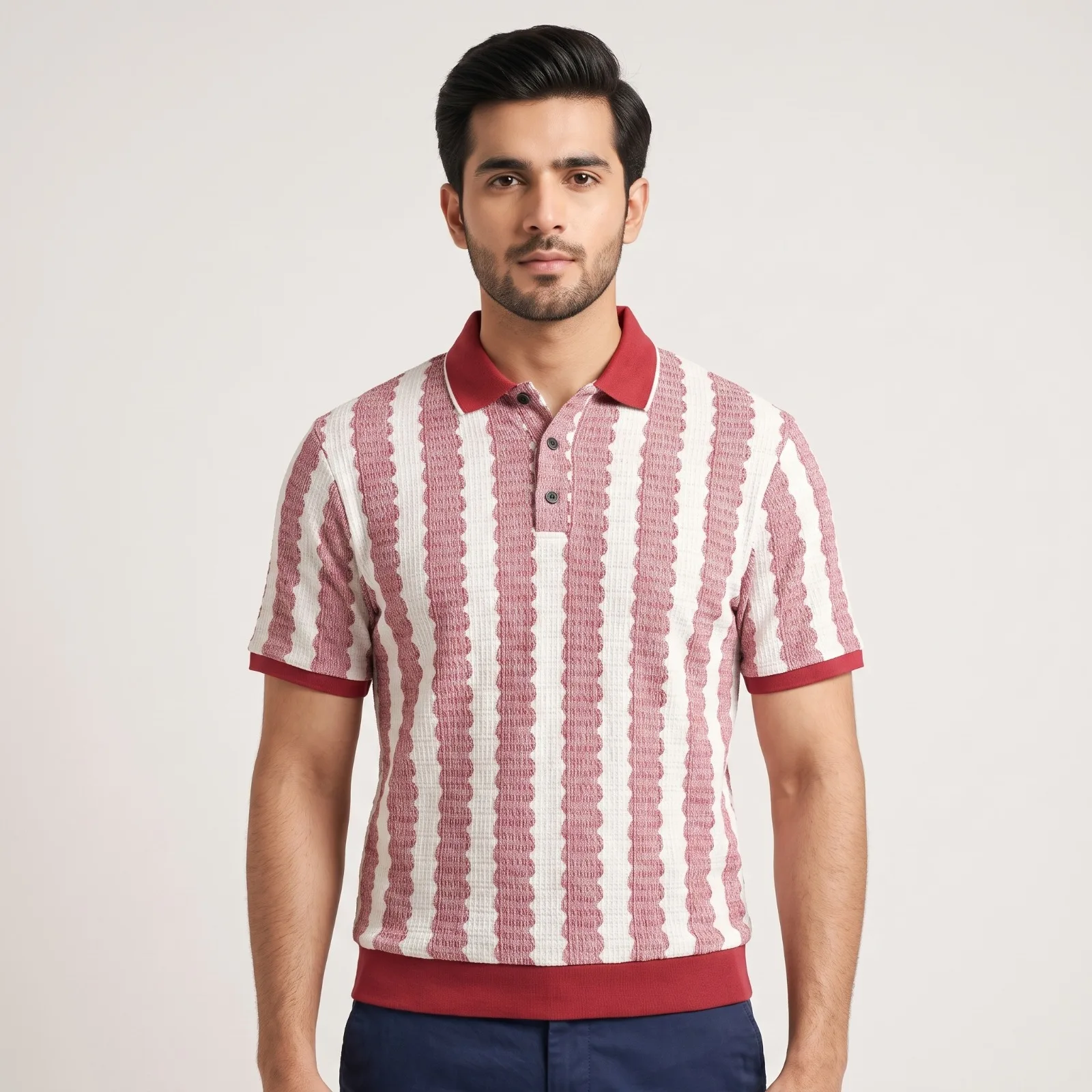 Men's Red & White Textured Polo Men's Red & White Textured Polo