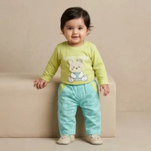 Baby Lime Green Happy Bear Shirt Pants Set