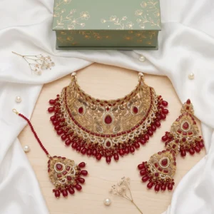 Red Antique Gold Bridal Choker Set