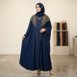 Elegant Navy Embellished Imported Plain Nida Sultan Abaya