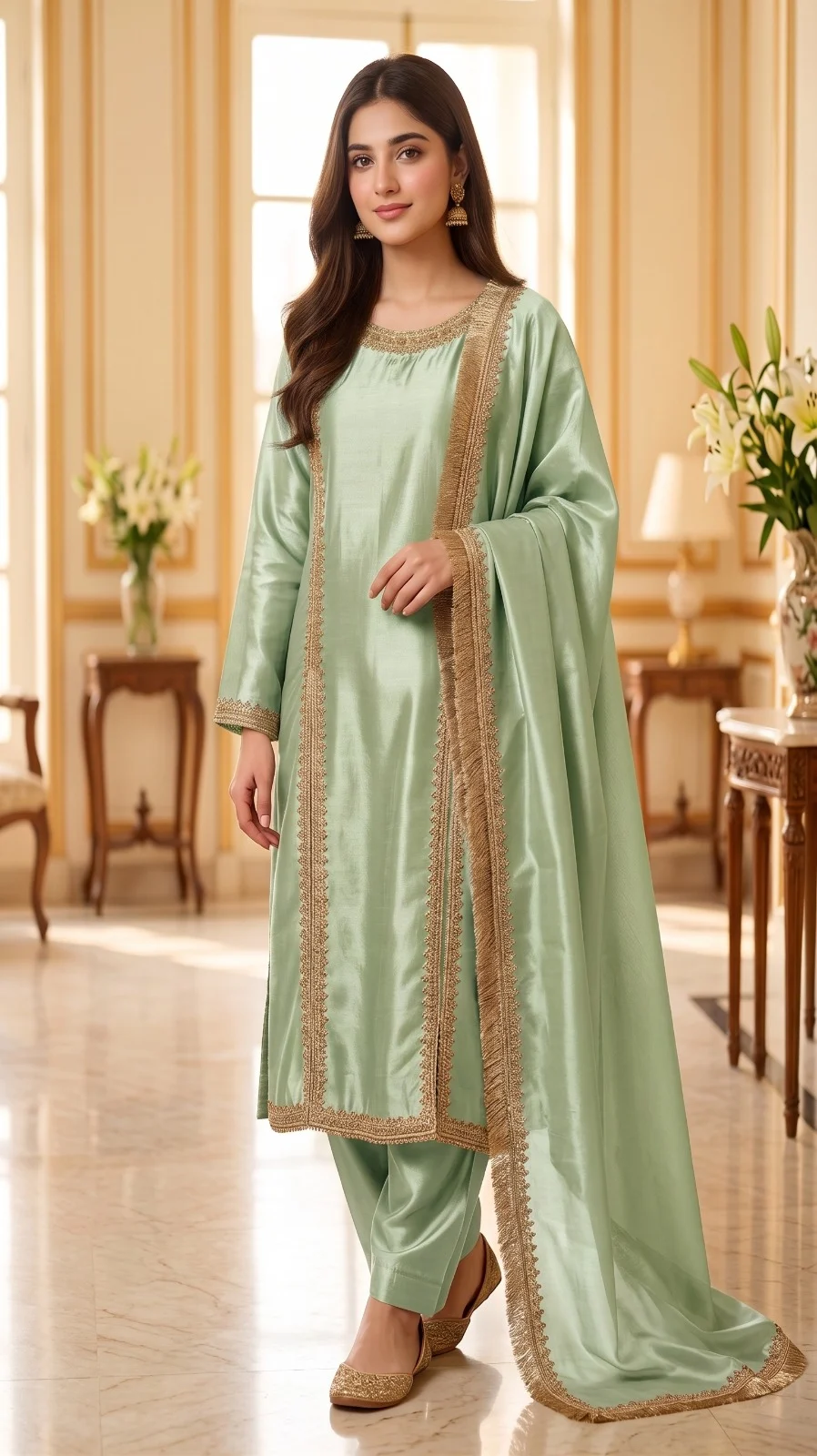 Mint Green Embroidered 3-Piece Suit