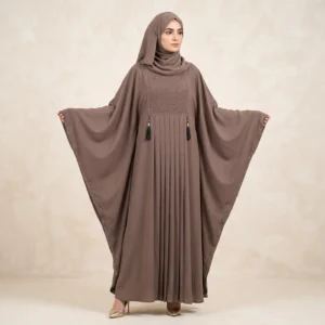 Mocha Embroidered Plain Nida Arabic Abaya